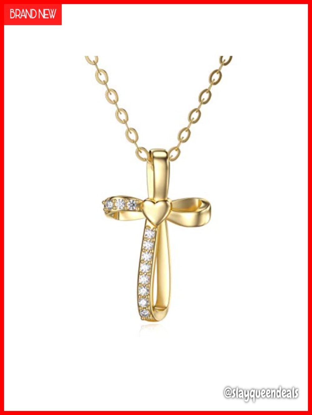 14k Real Gold Cross Necklace Pendant Natural Diamond 16+2" Faith Gift